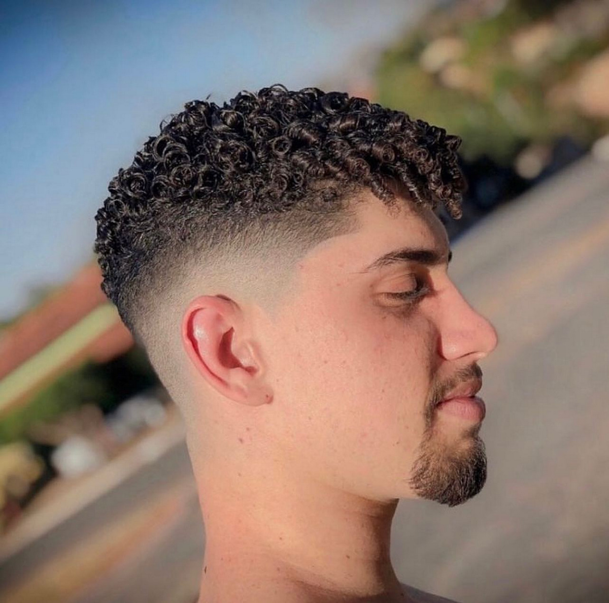 Perfect Taper Fade Curly With Full Bang