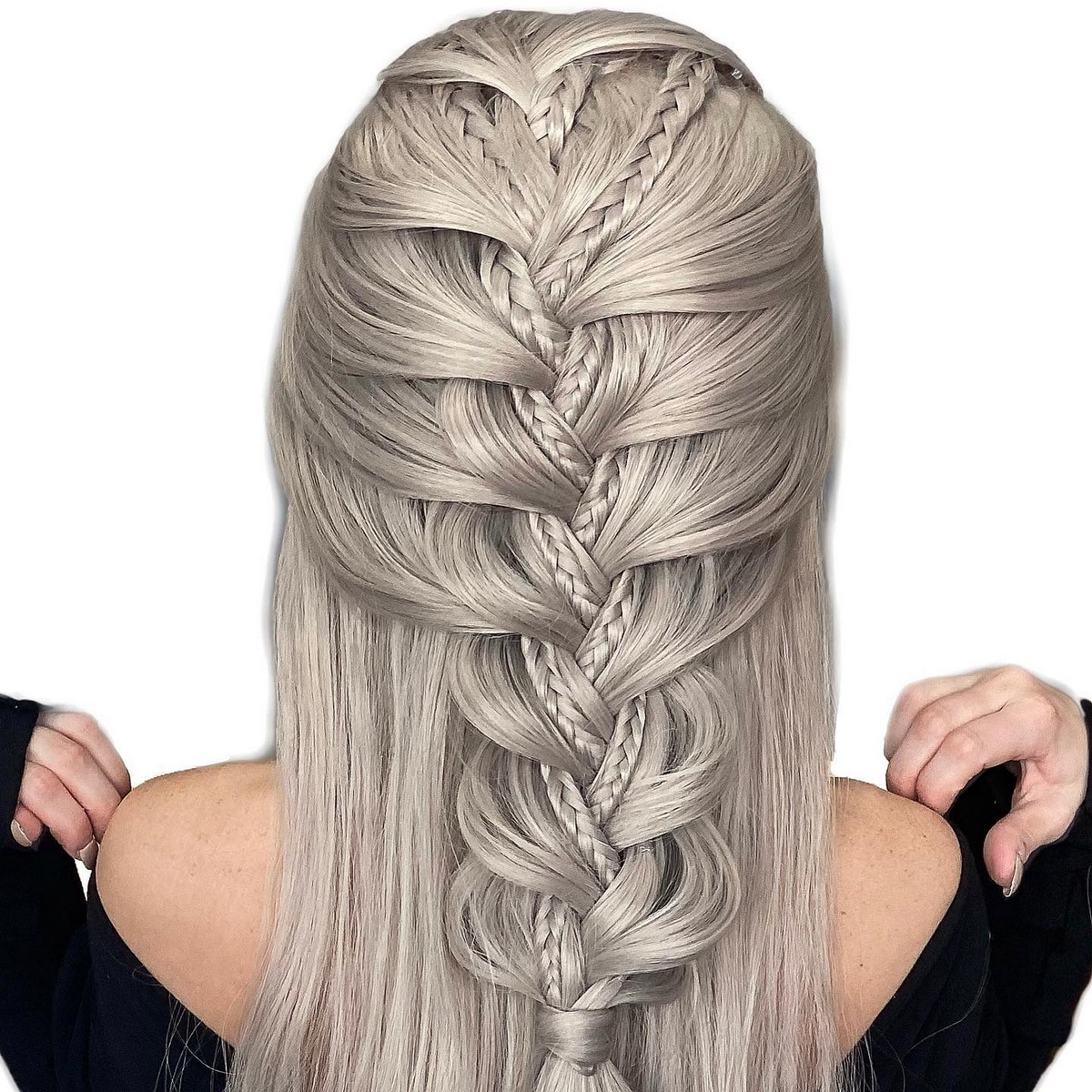 Silver Hair Fancy Half-Up With Micro Braids