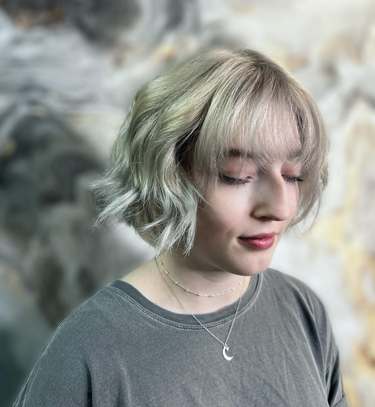 Messy Platinum Blonde Bob