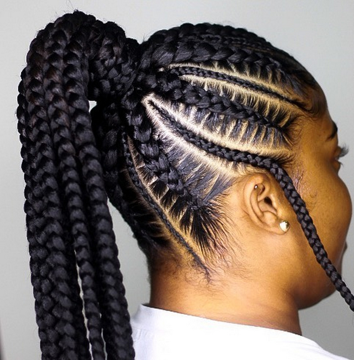 Black Caramel Goddess Braids in a Ponytail