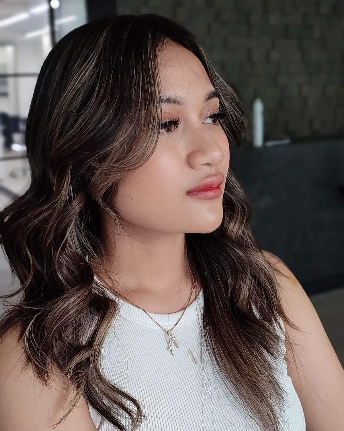 Balayage Wave Long Bob With Side Swept Bangs
