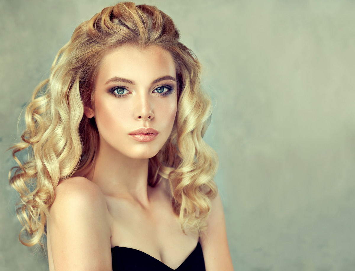 Blonde Waves Perm Hair With Bangs Swept Back