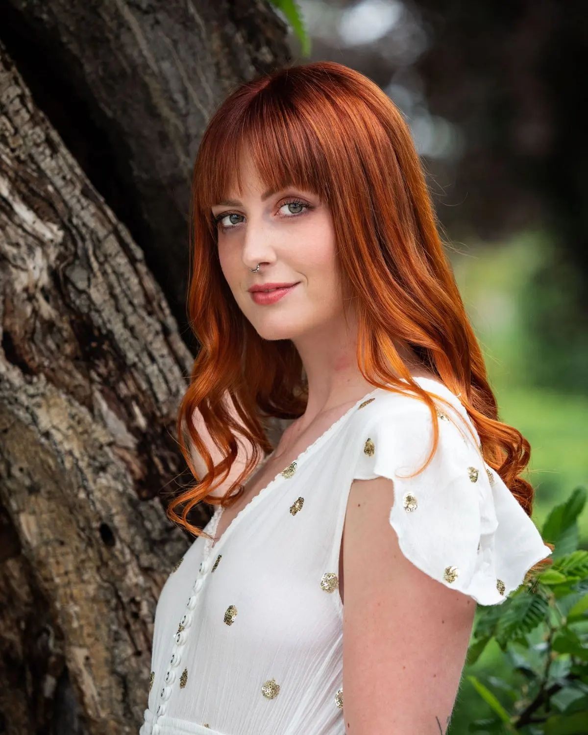 Copper Layered Waves With Wispy Bangs