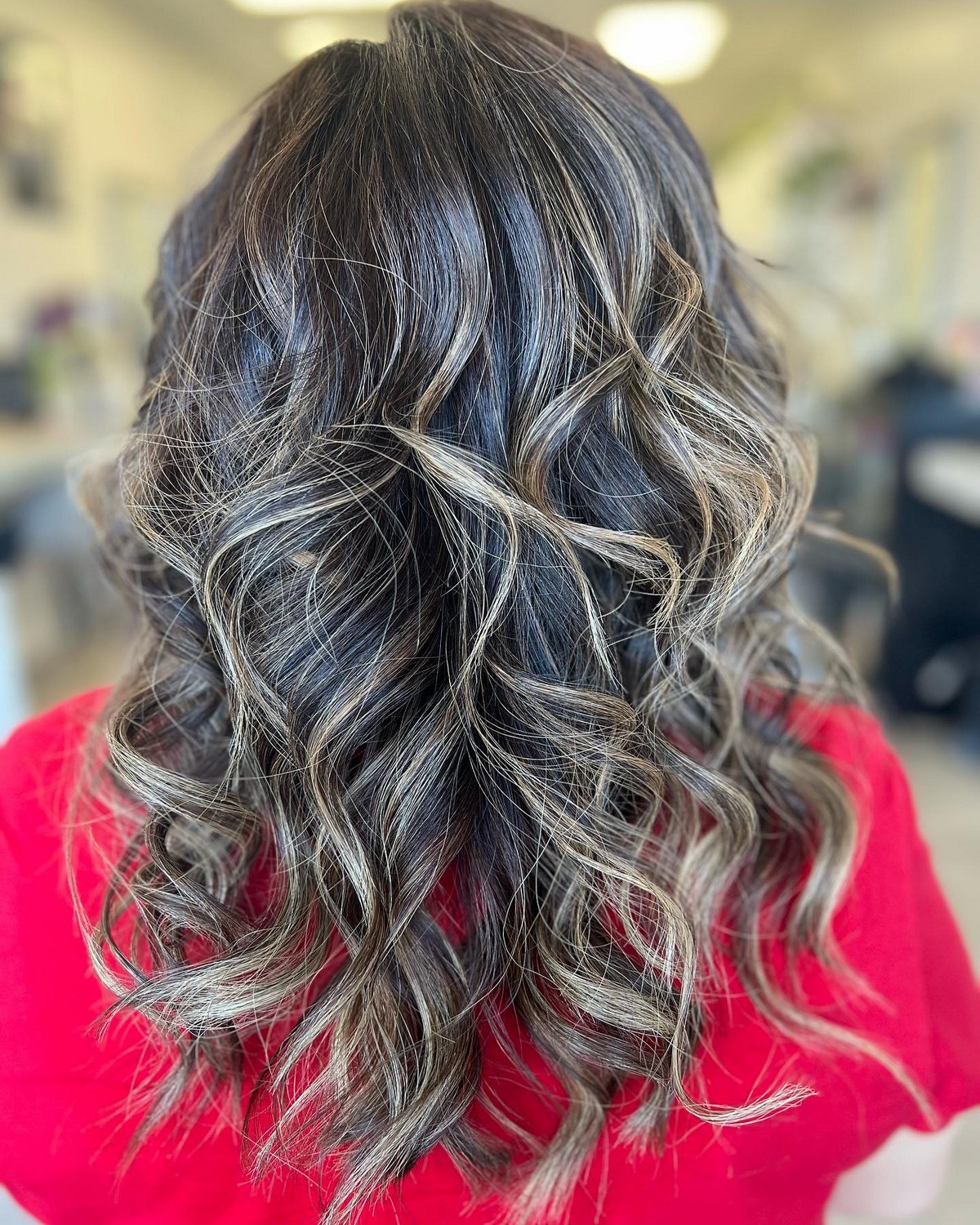 Ashy Beige Blonde Highlights On Black Hair