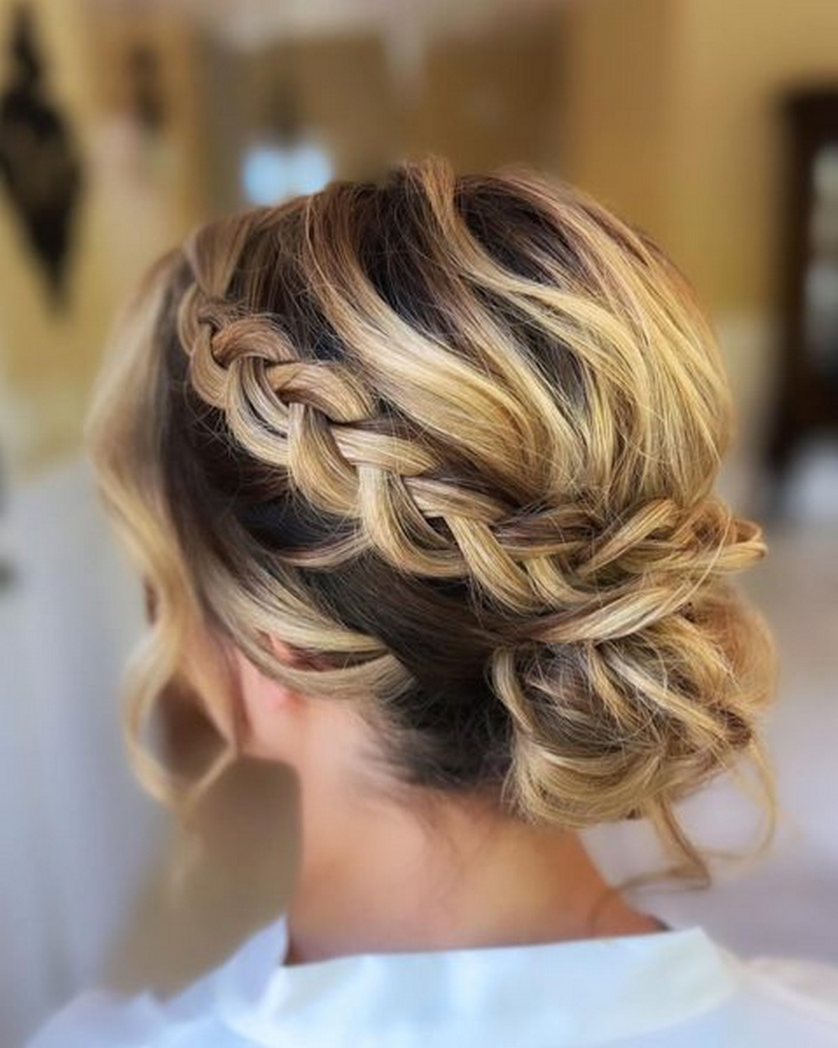Highlight Low Updo Bun With A Side Braid