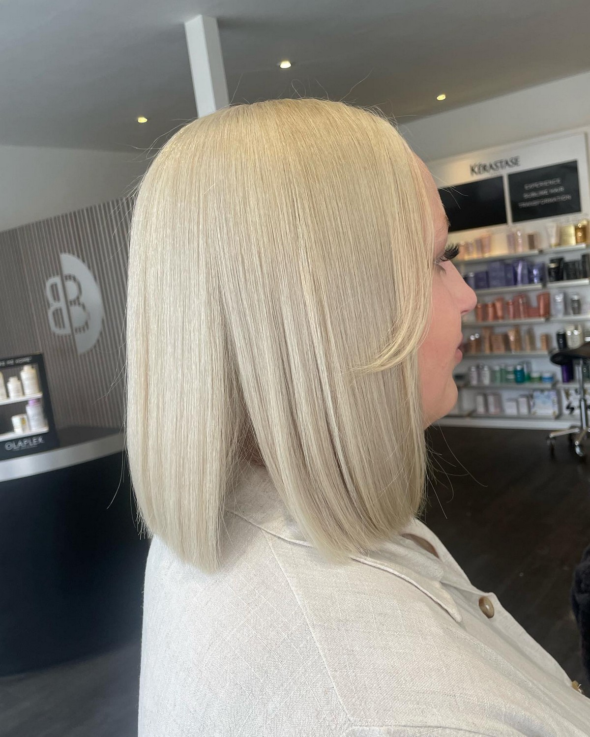 Light Blonde Short Bob Blunt Cut With Feather Bangs