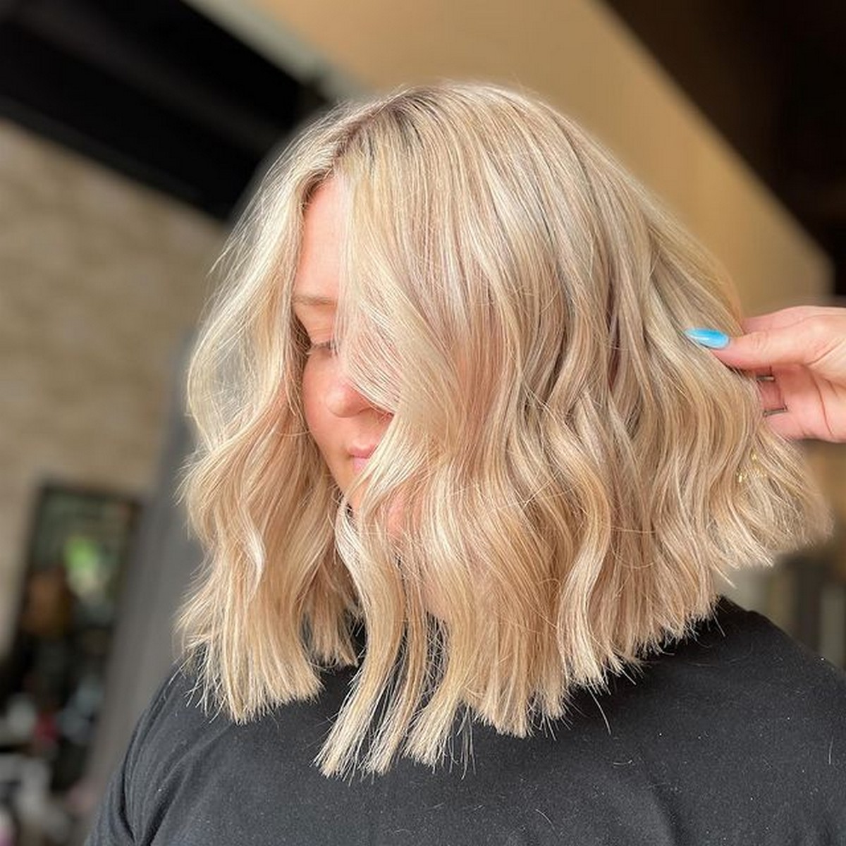 Textured Blonde Lob With Waves