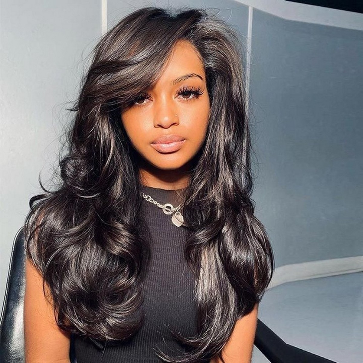 Black Body Waves With Side Swept Bangs