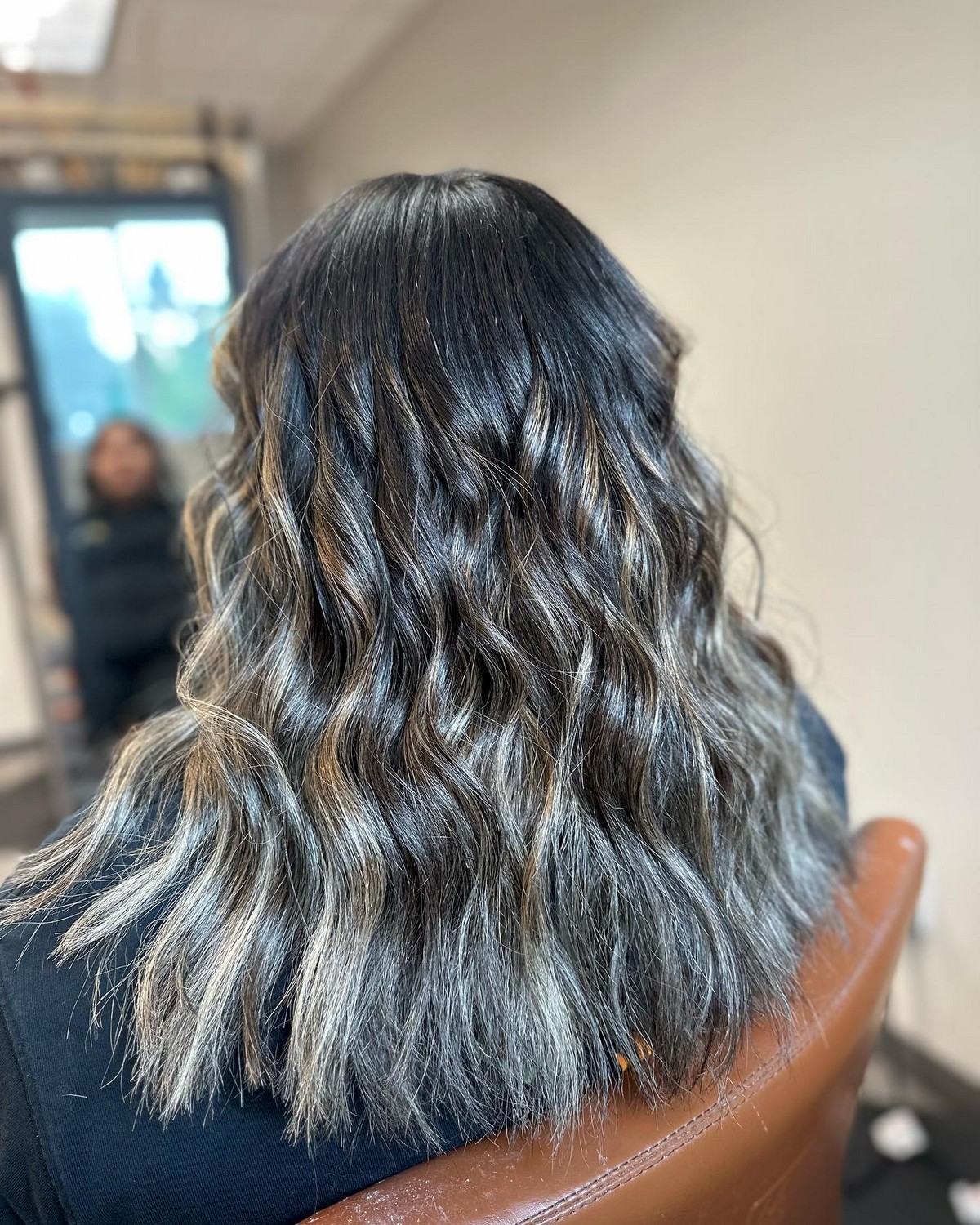 Ombre Platinum And Black Wavy Thick Hair