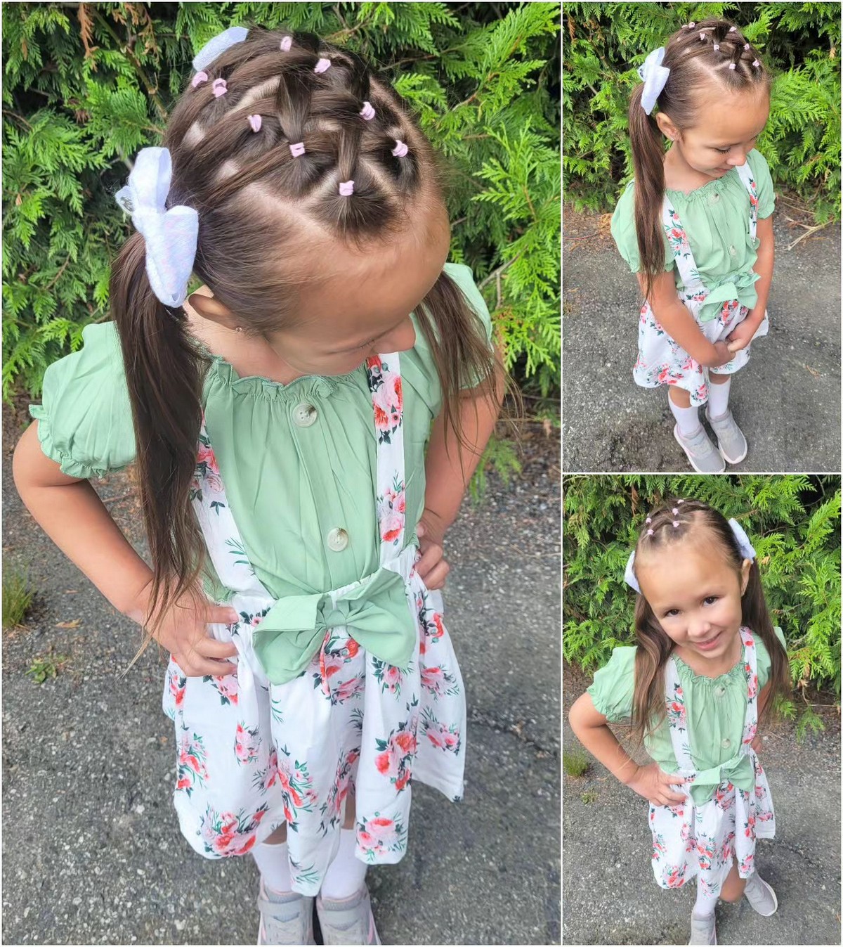 Braid And Pigtails With Pink Hair Tie