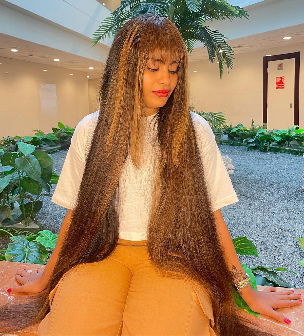 Super Long Layers With Blunt Bangs