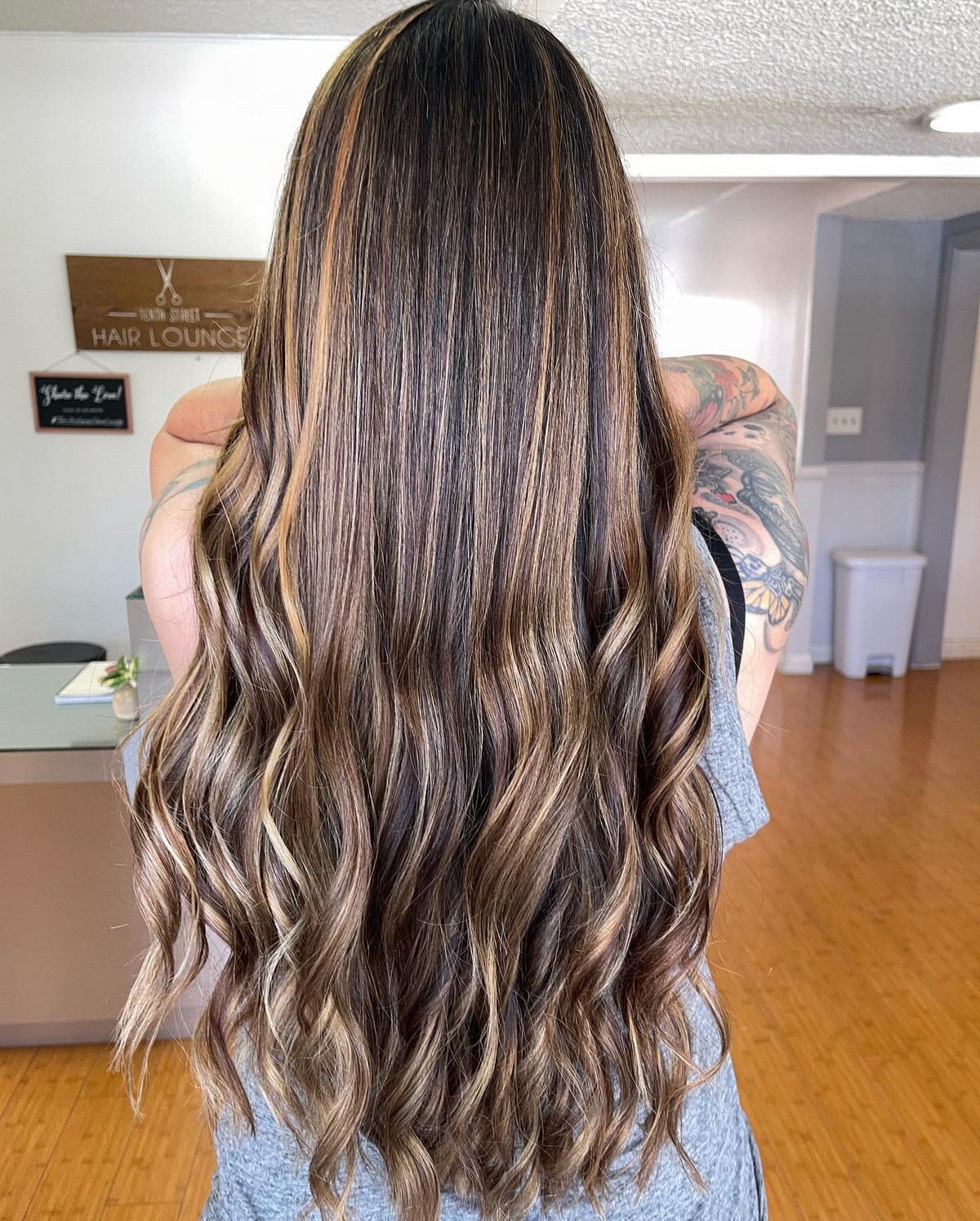 Golden Honey-Blonde Highlights On Black Hair