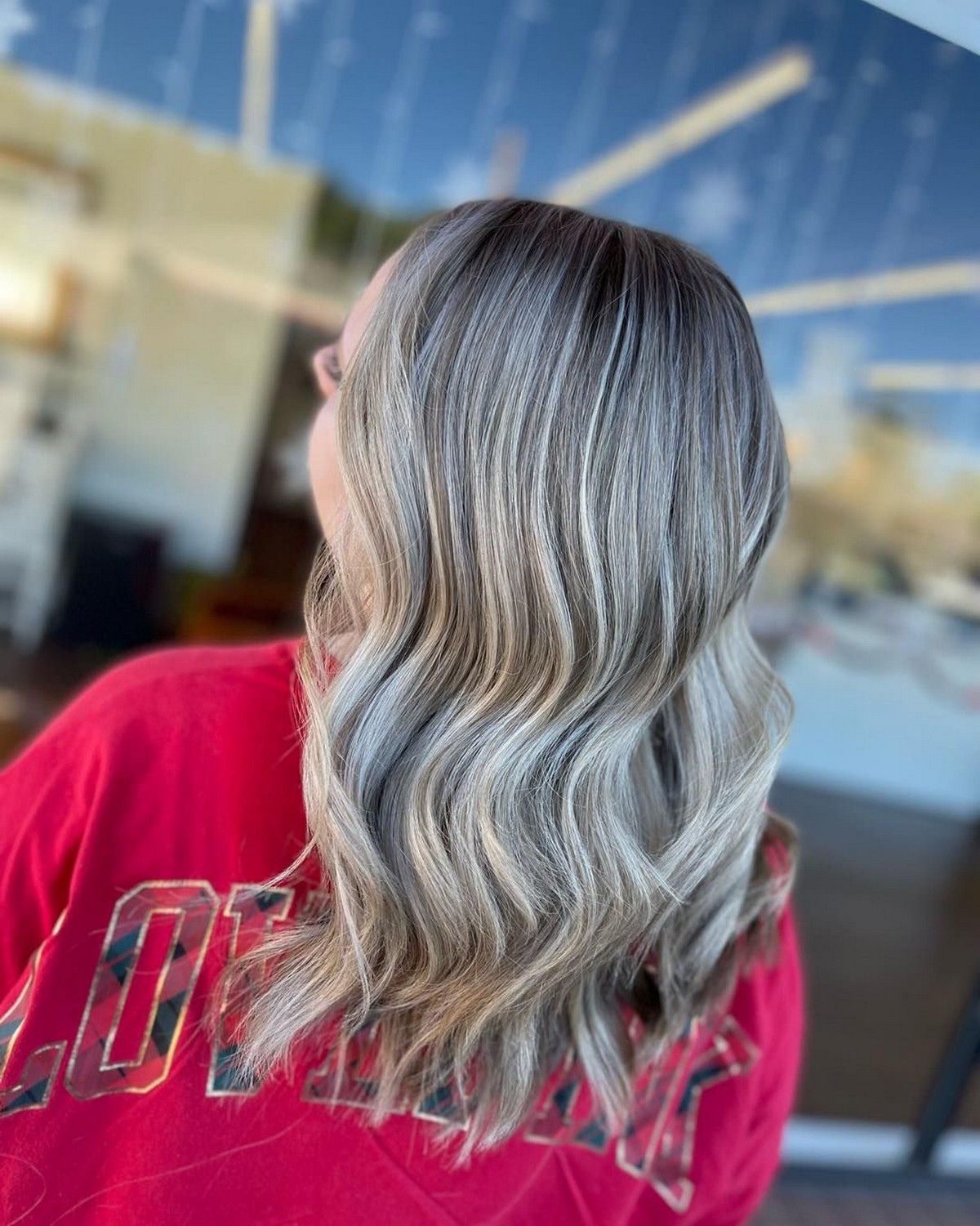 Dimensional Champagne Blonde Highlights On Black Hair