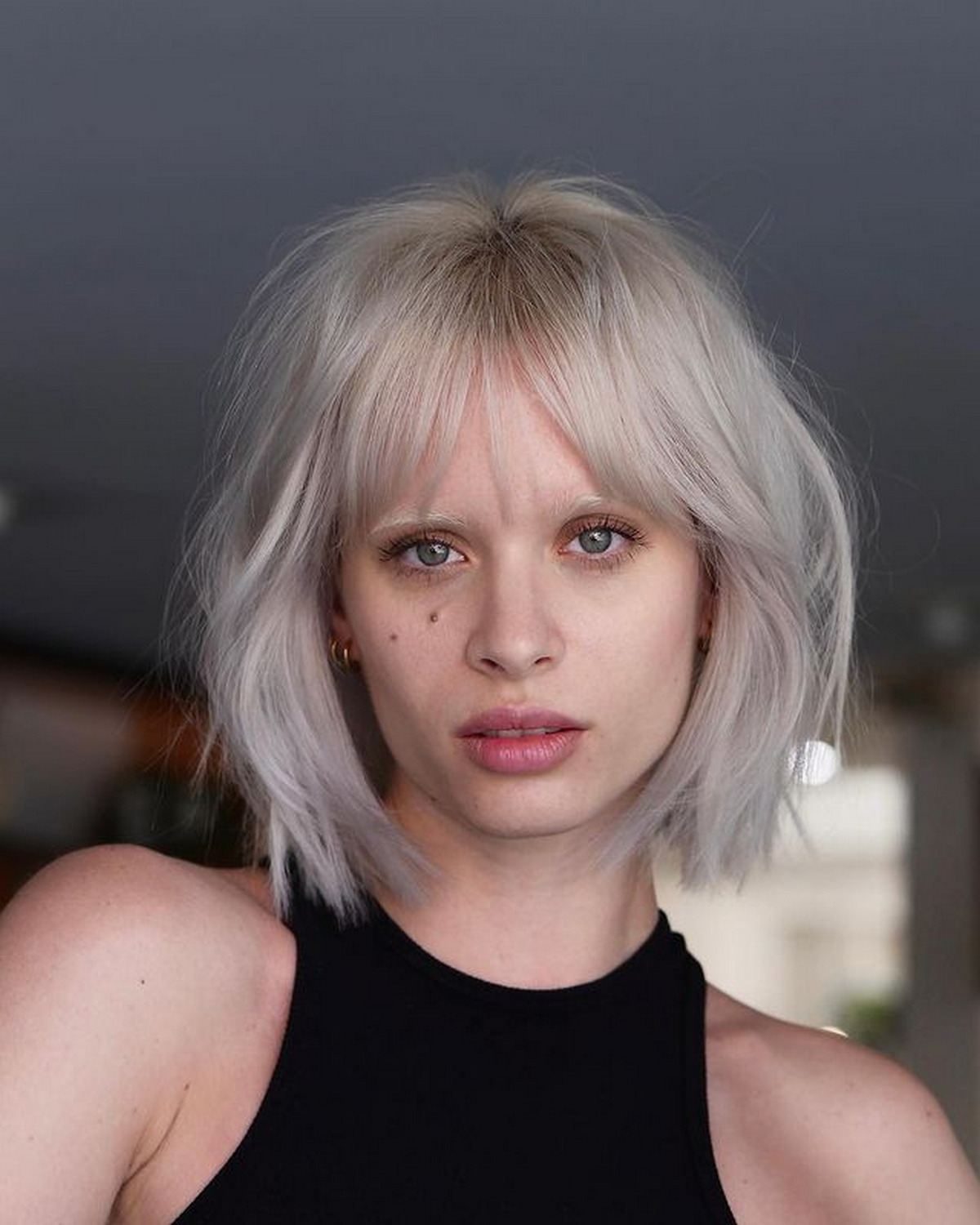 Textured Bob with Thin Curtain Bangs