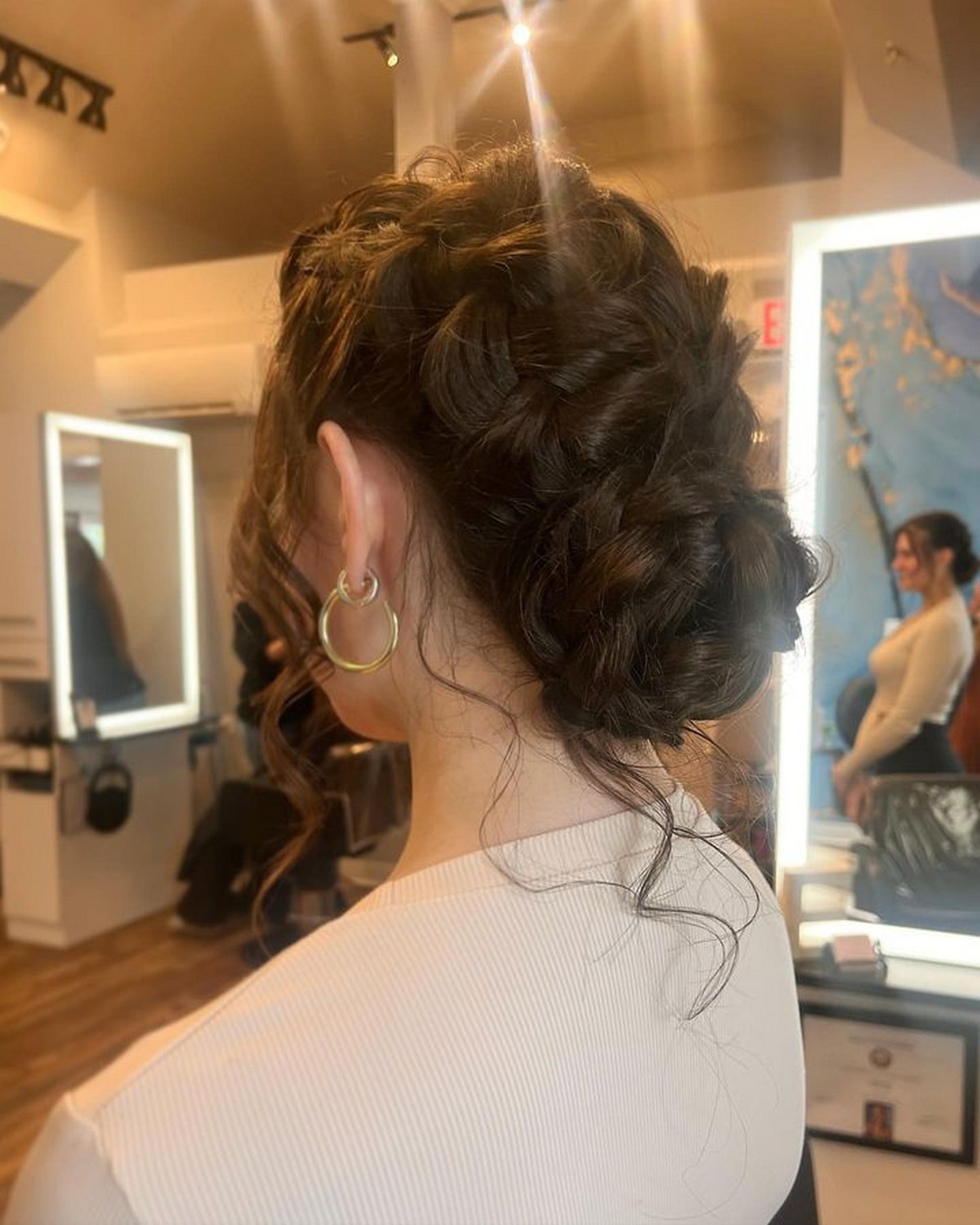 Dutch Braid Updo With Curly Side Fringes