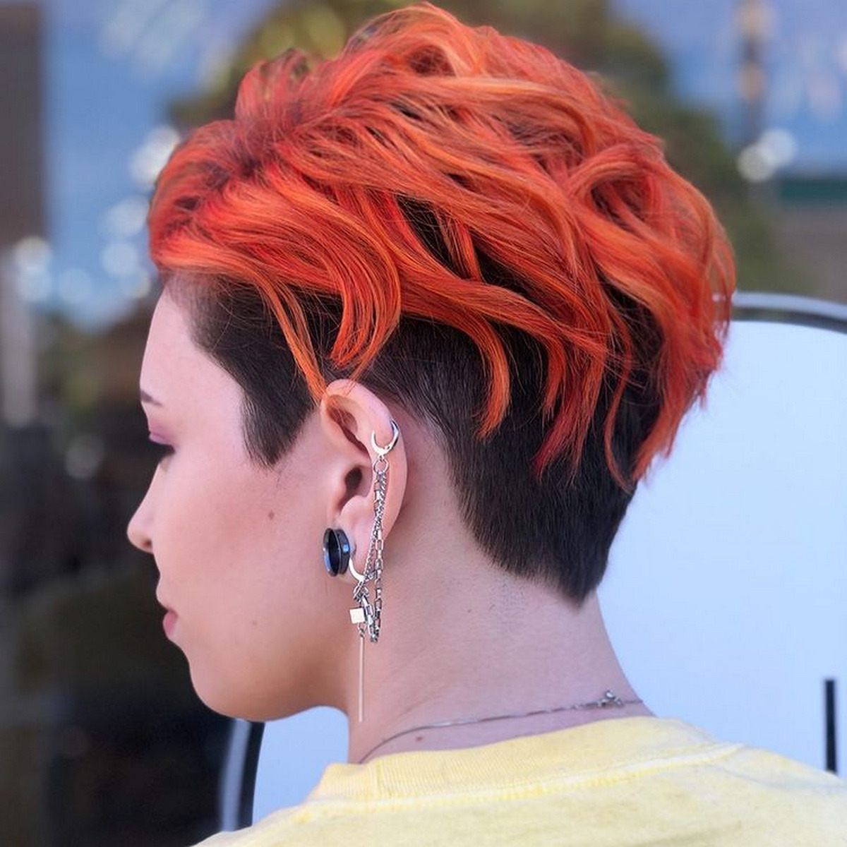 Pixie Undercut with Red Curly Bangs