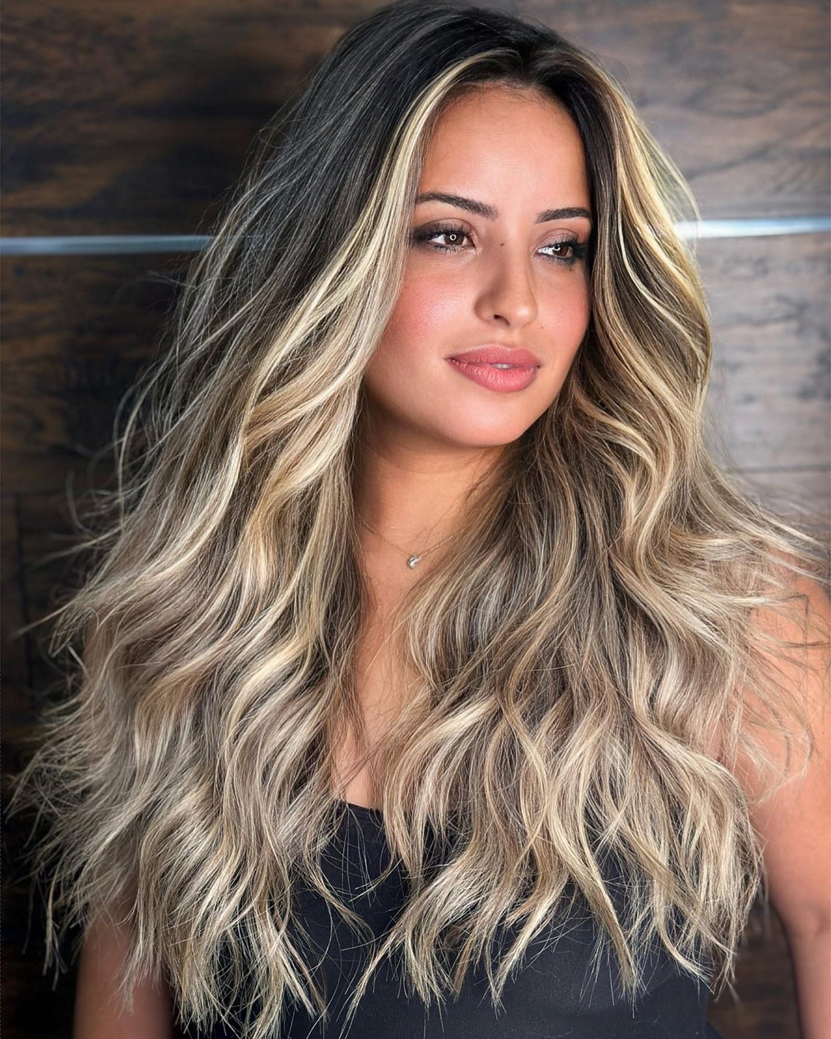 Subtle Champagne Blonde Highlights On Black Hair