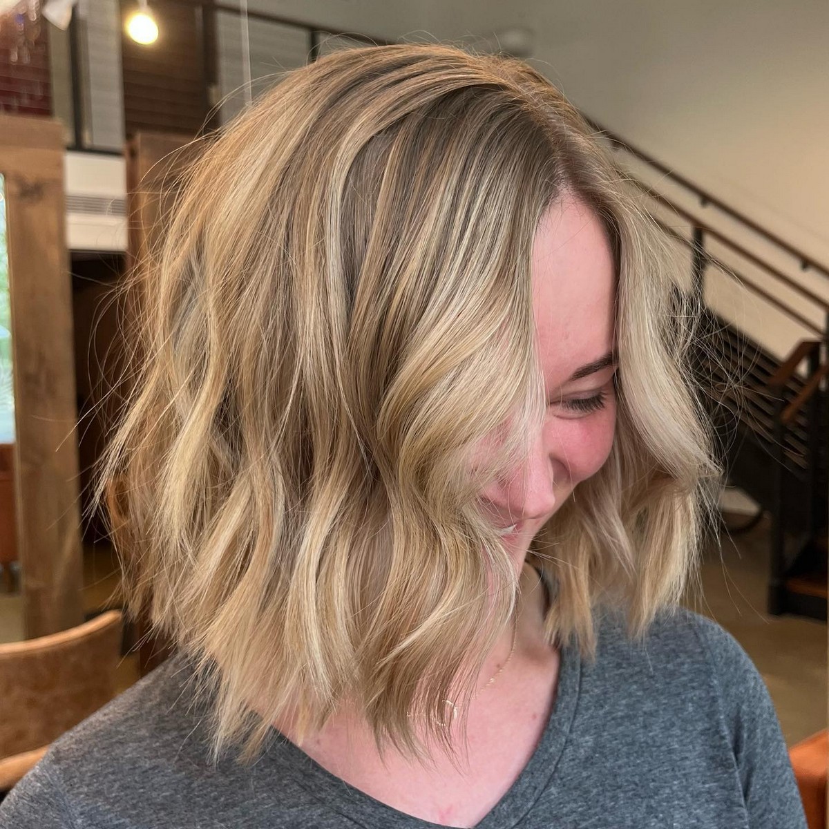 Balayage Wavy Bob Blunt, Thick Hair