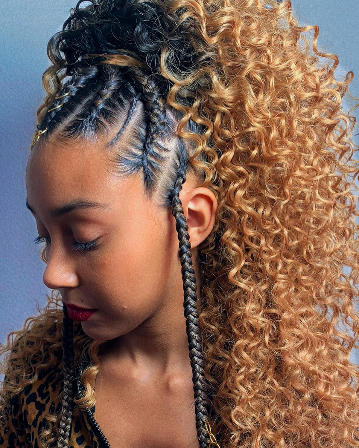Curly High Ponytail with Fulani braids