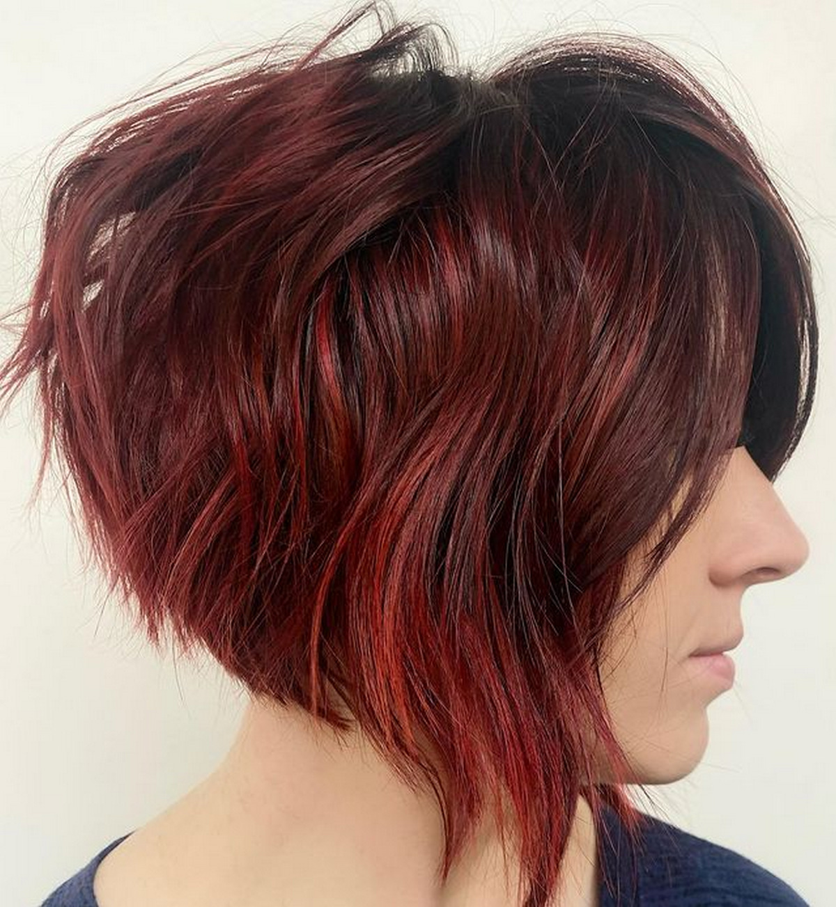 Angled Bob with Red Highlights and Lowlights