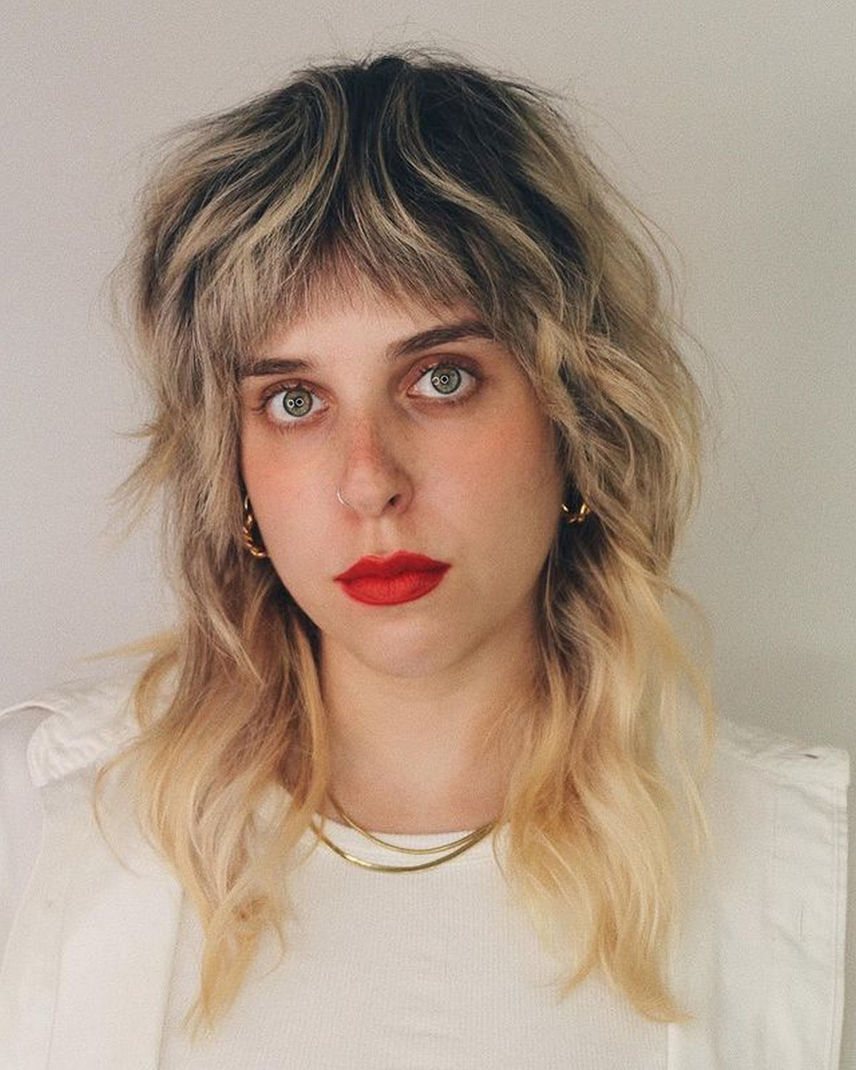 Medium Shaggy Mullet with Short Layers and Bangs