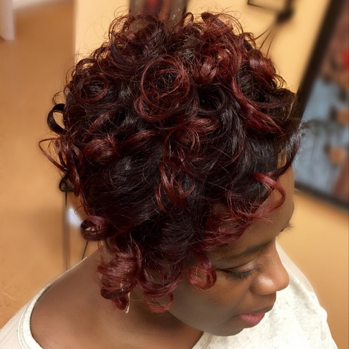 Deep Red Two-Tone Curls