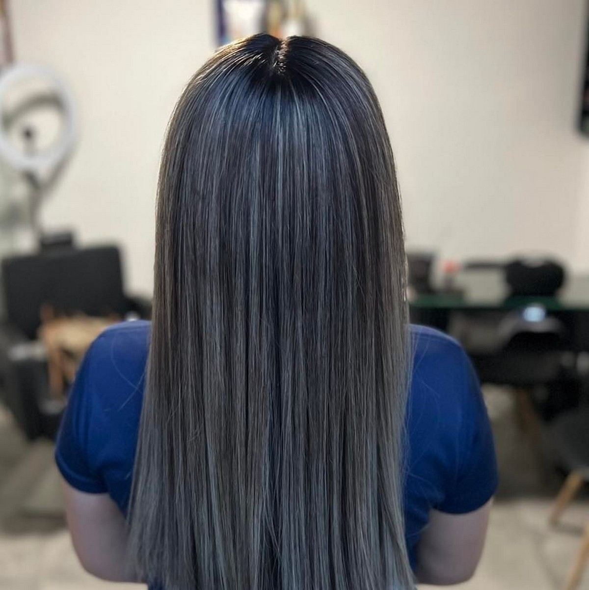 Platinum Blonde Streaks On Black Hair