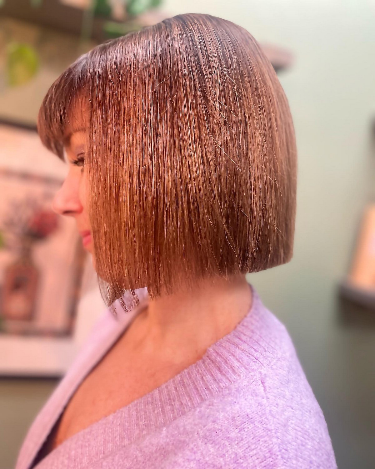 Red One-Length Blunt Haircut