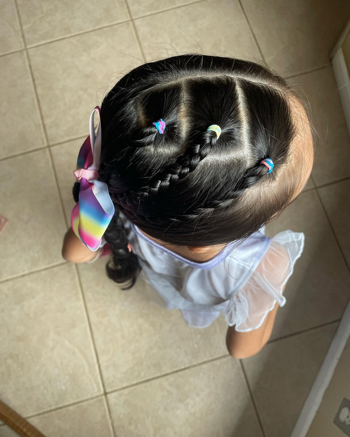 Three Braid Tie And Rainbow Bow