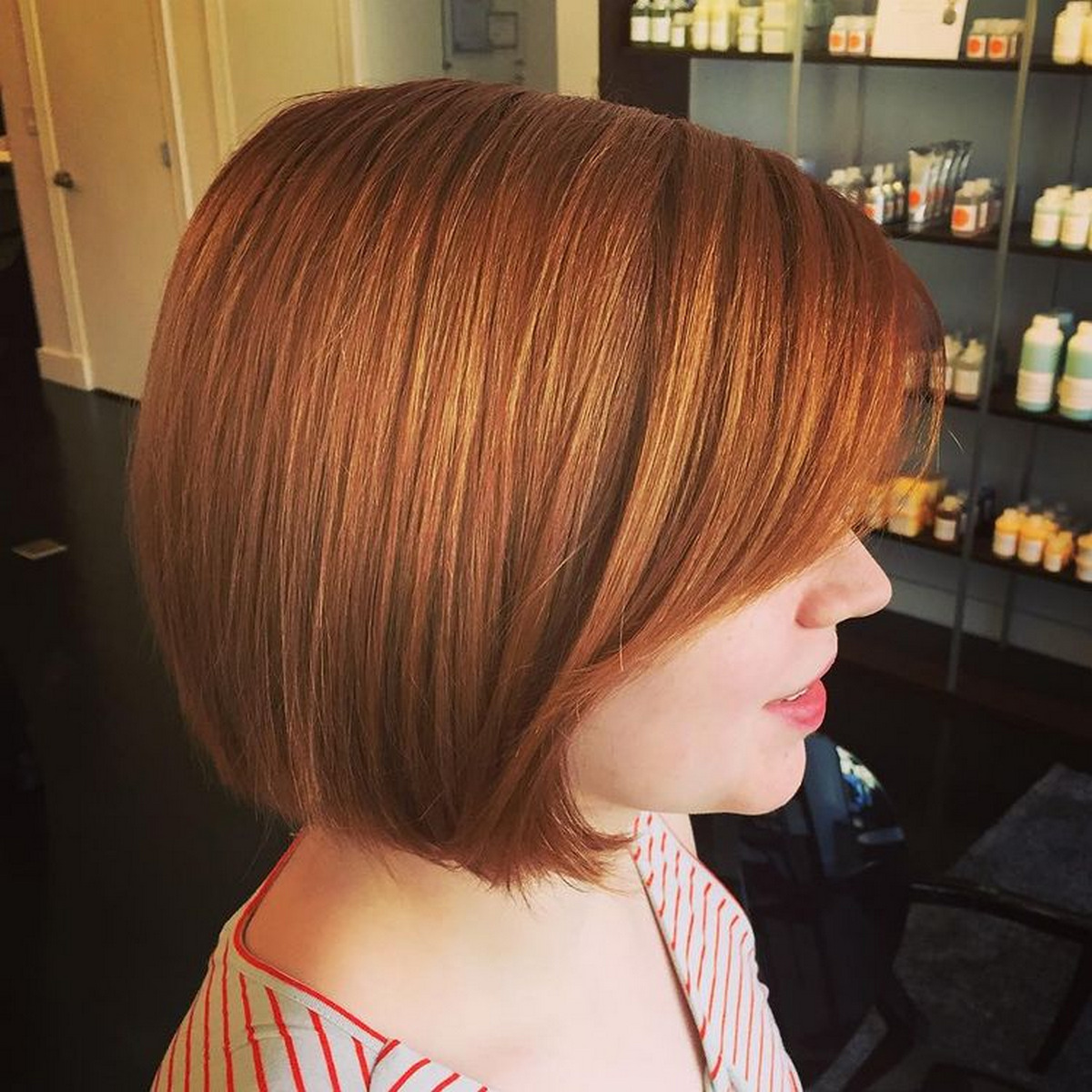 Copper Red Hair with Layered Bangs