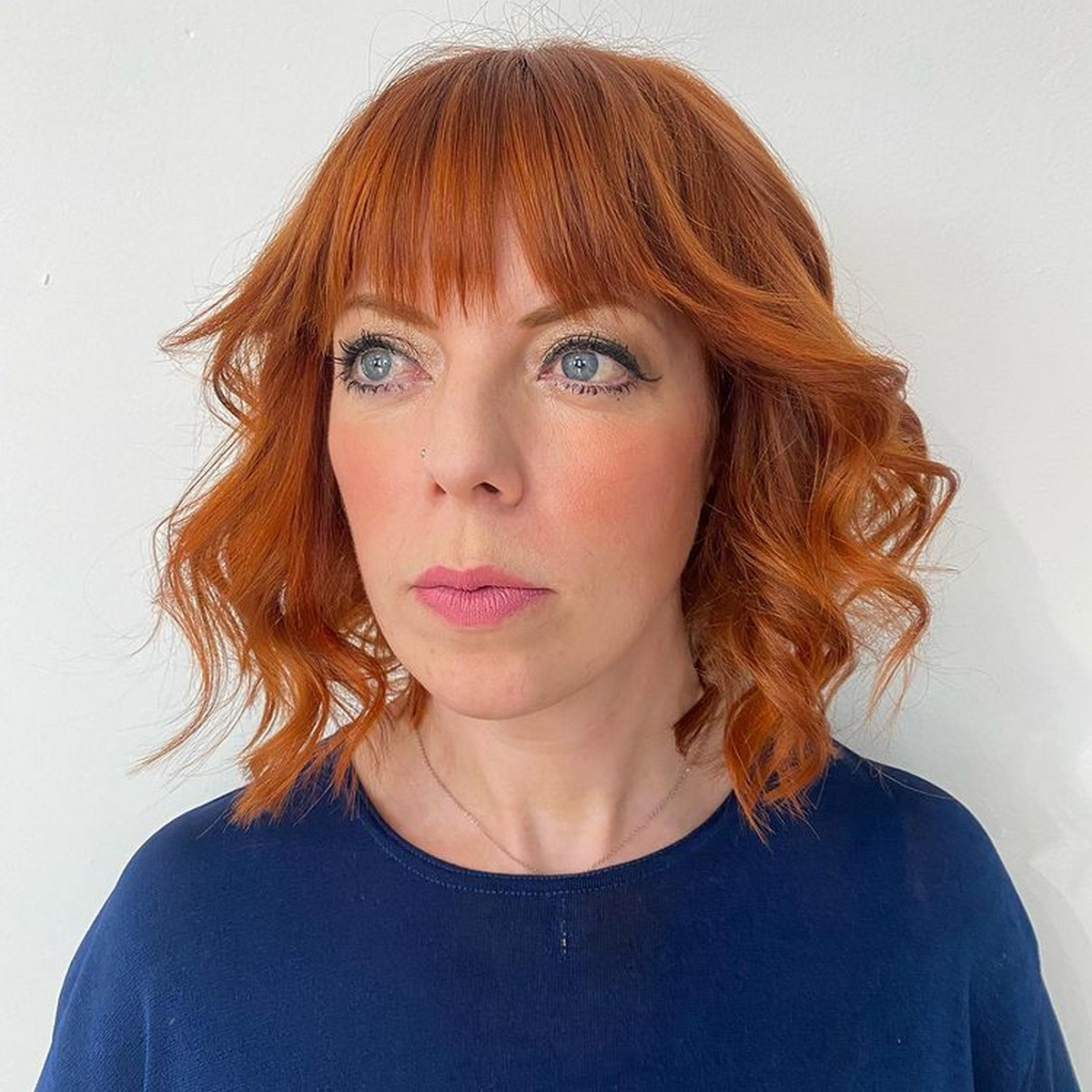 Curly Long Bob with Bangs