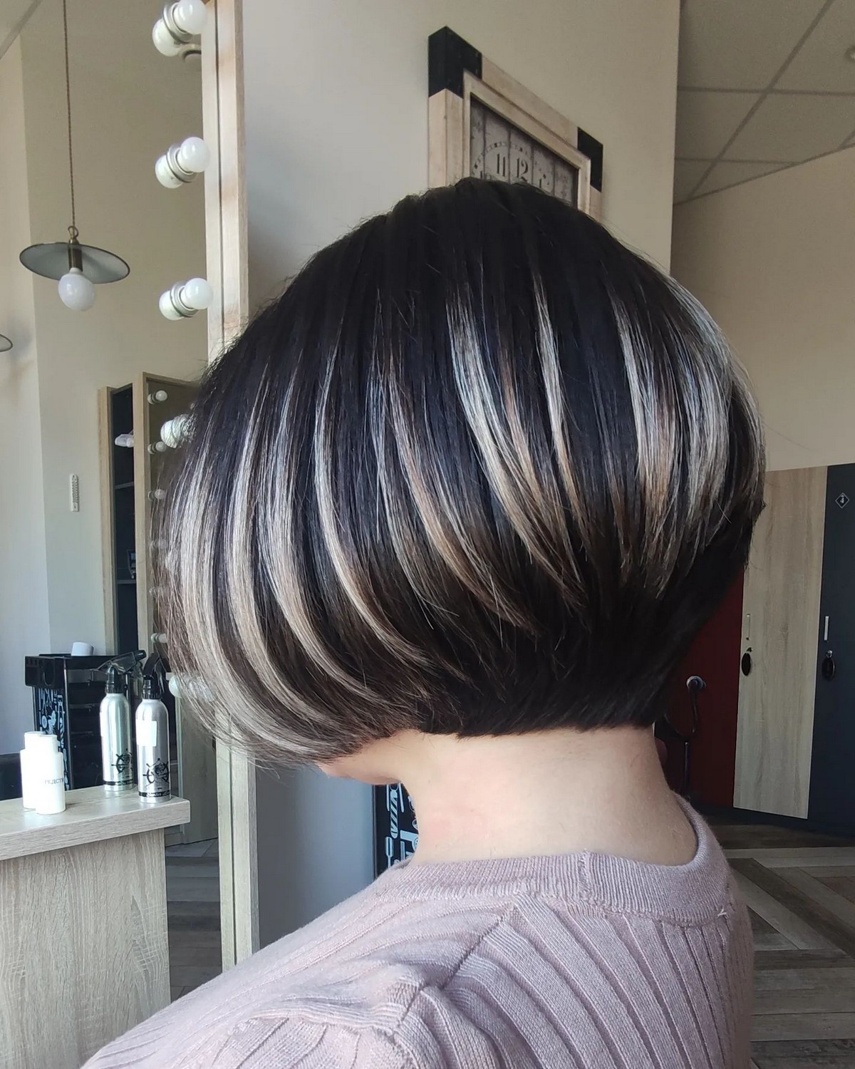 Undercut Black Bob with Chunky Blonde Streaks