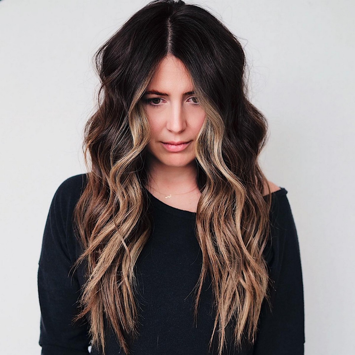Soft Caramel Blonde Balayage On Black Hair