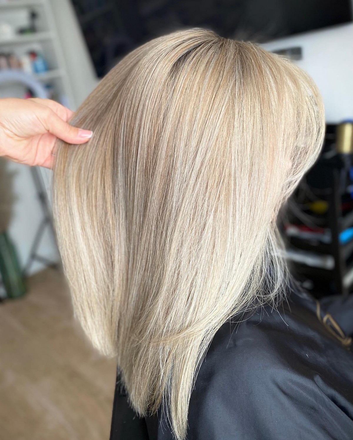 Straight Medium Blonde Platinum Thick Hair