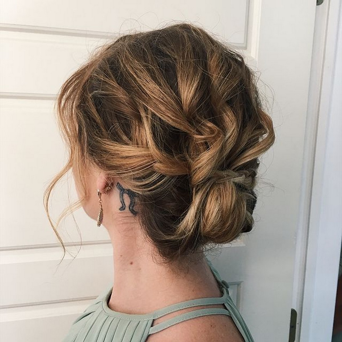 Boho Curly Pinned Updo For Medium Hair