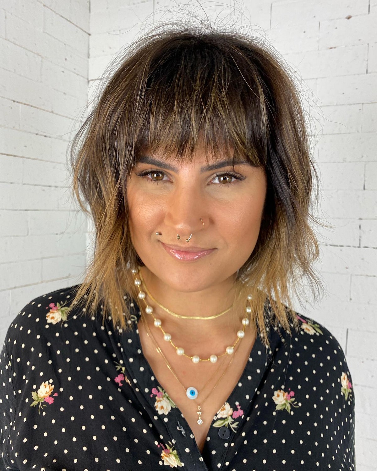 Tousled Wavy Hair with Bangs