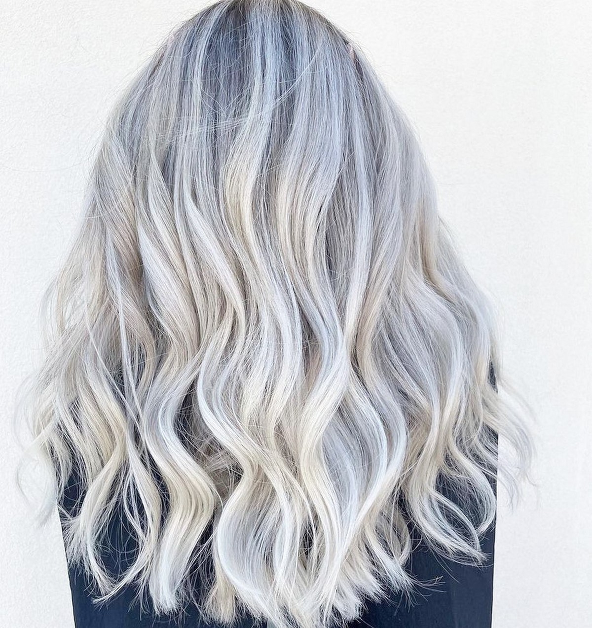 Icy Silver Blonde Highlights On Black Hair