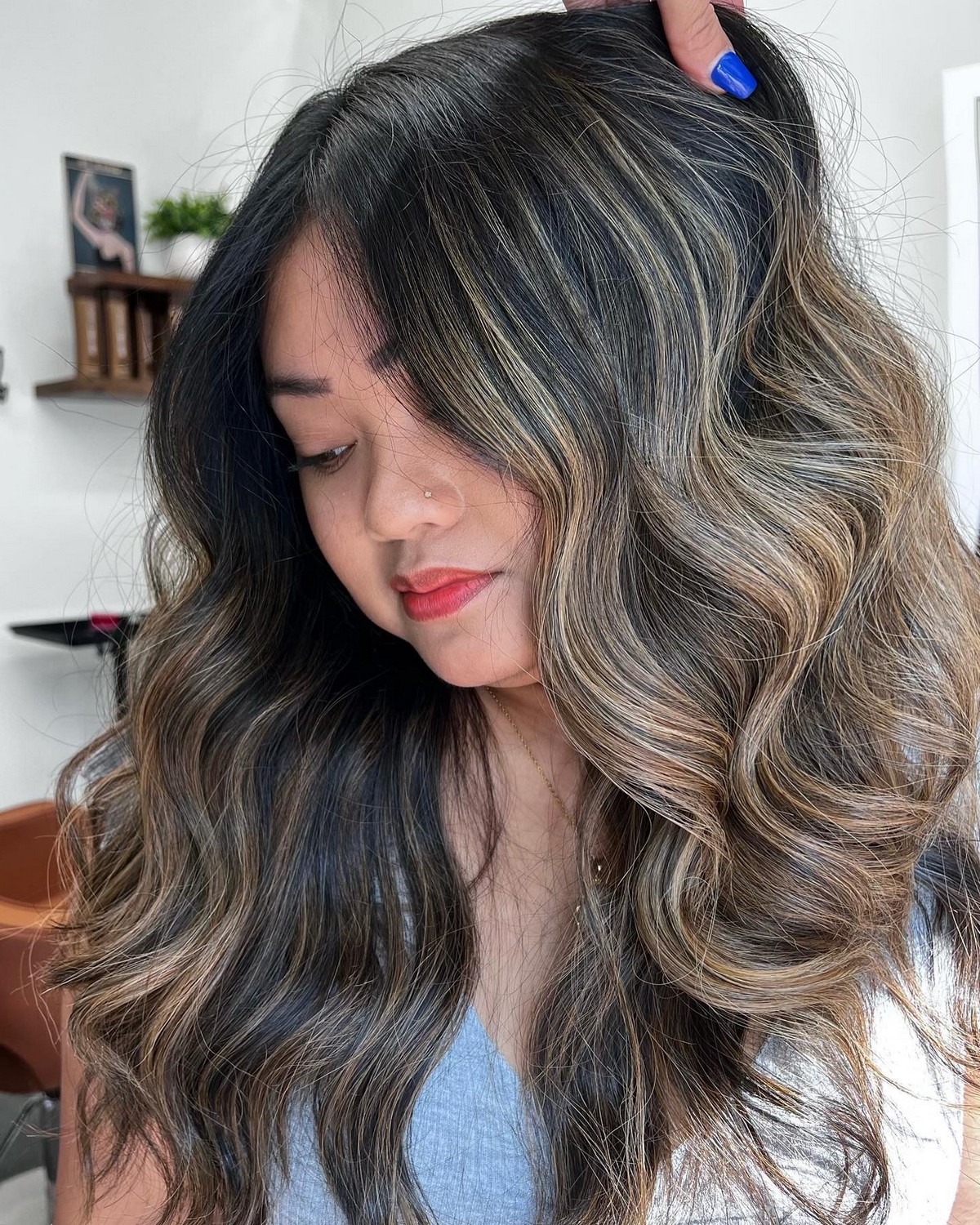 Light Caramel Blonde Highlights On Black Hair