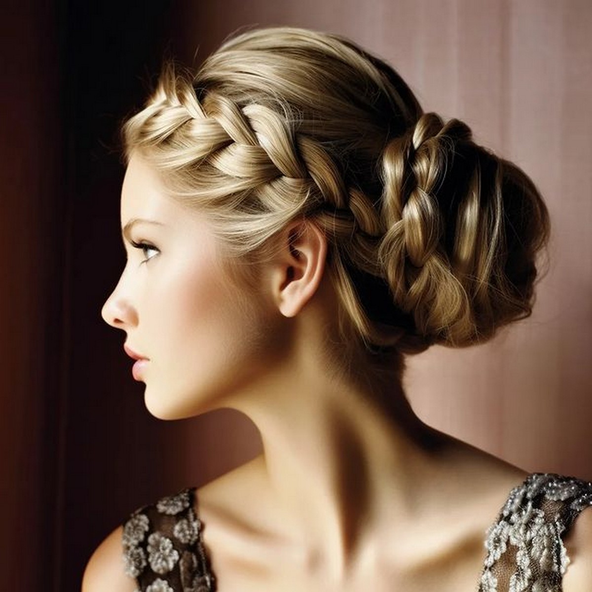 Shiny blonde Braid Updo Modern Twist
