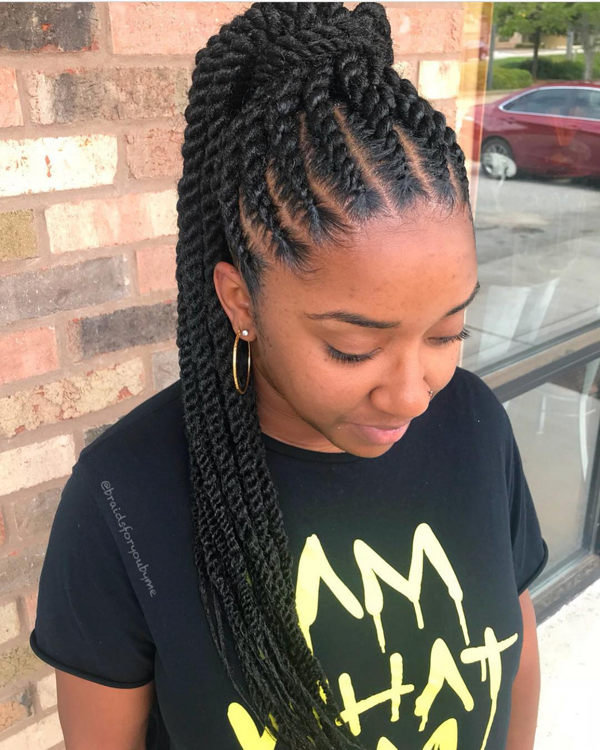 Flat twists updo with high ponytail
