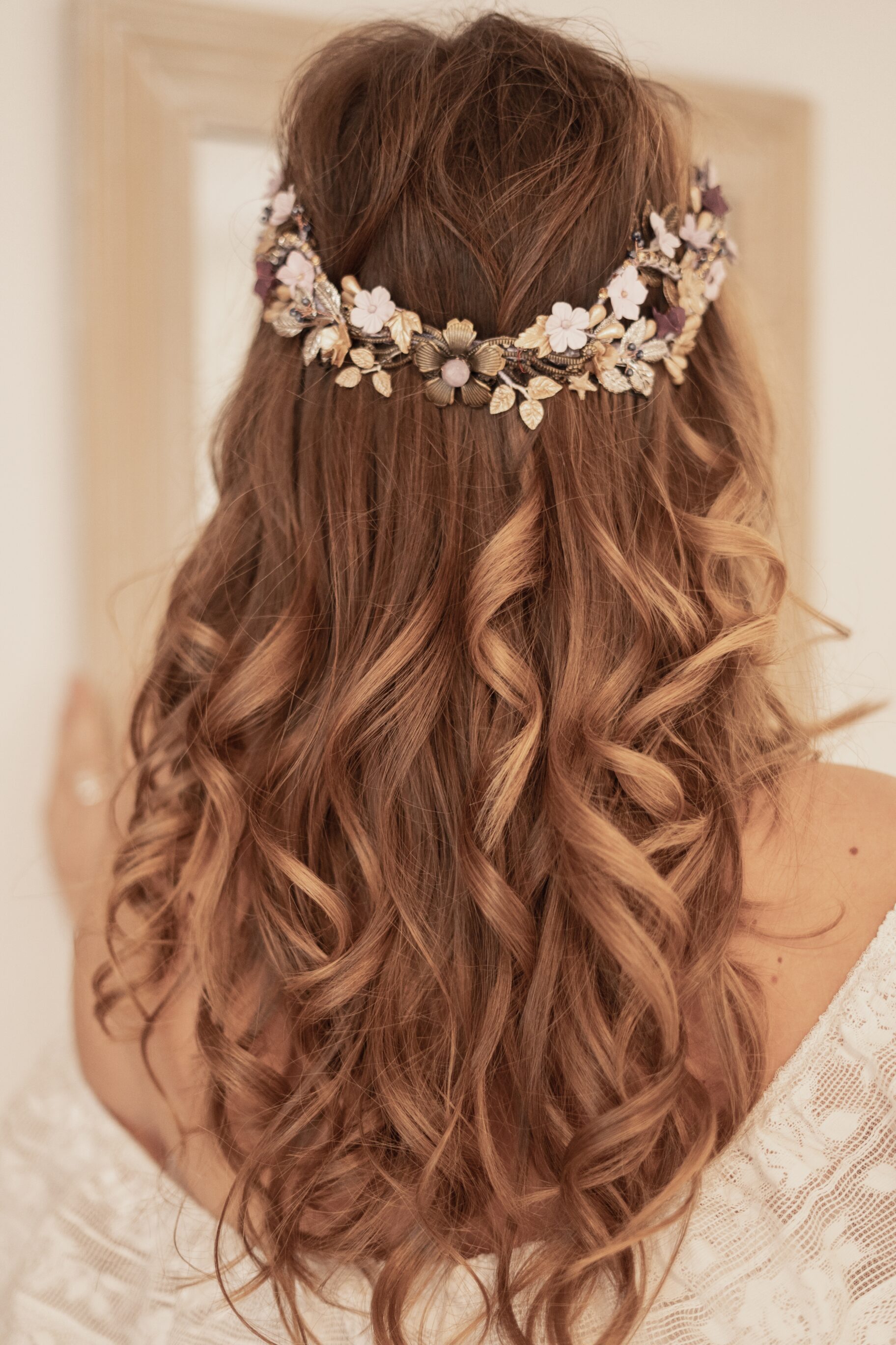 Loose Curls With Flower Crown
