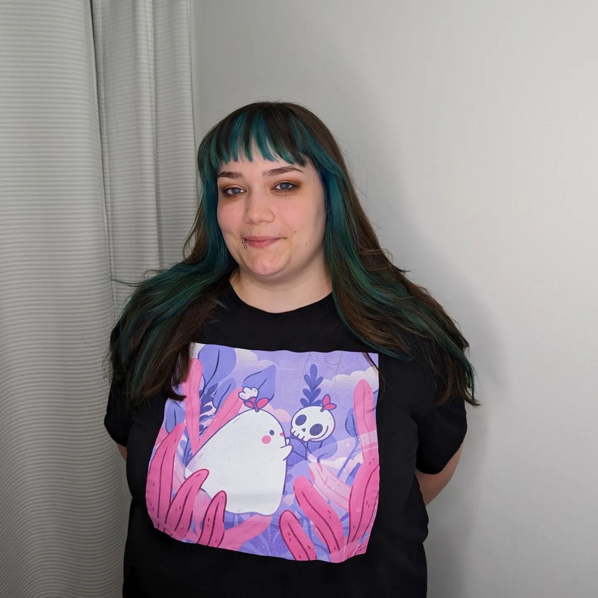 Vivid Blue Highlight And Butterfly Cuts With Wispy Bangs