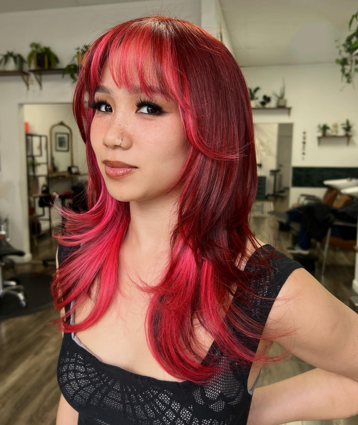 Deep Red Plus Electric Pink And Wispy Layers