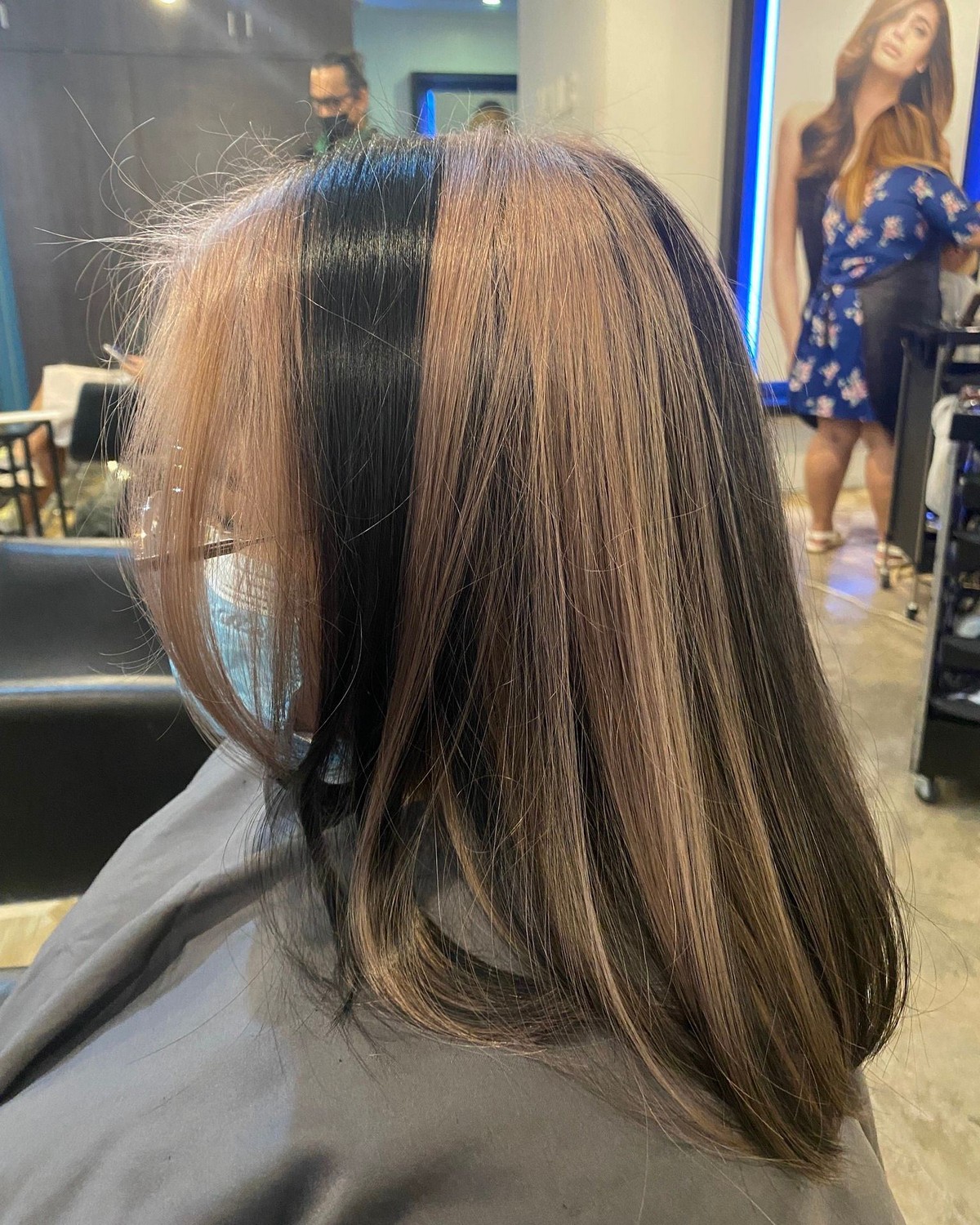 Rose Gold Blonde Highlights On Black Hair