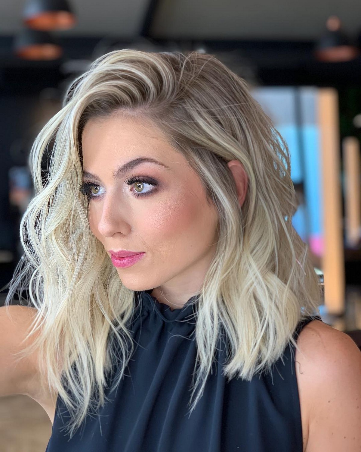 Wavy Angled Blonde Combover Lob