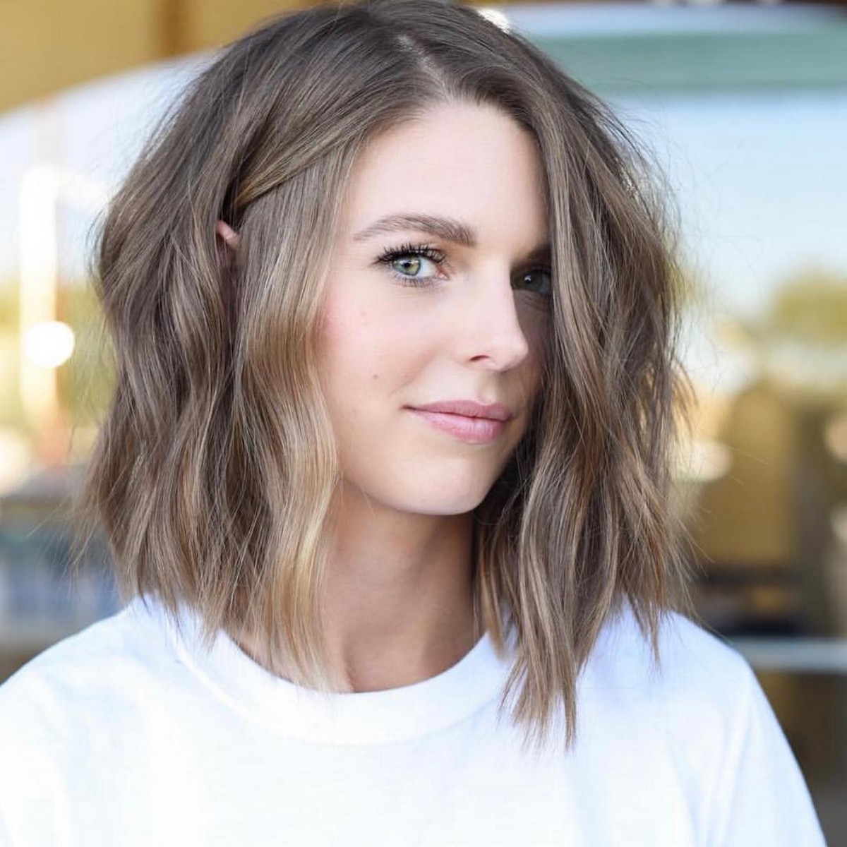 Cute Side-Parted Ash Brown Lob