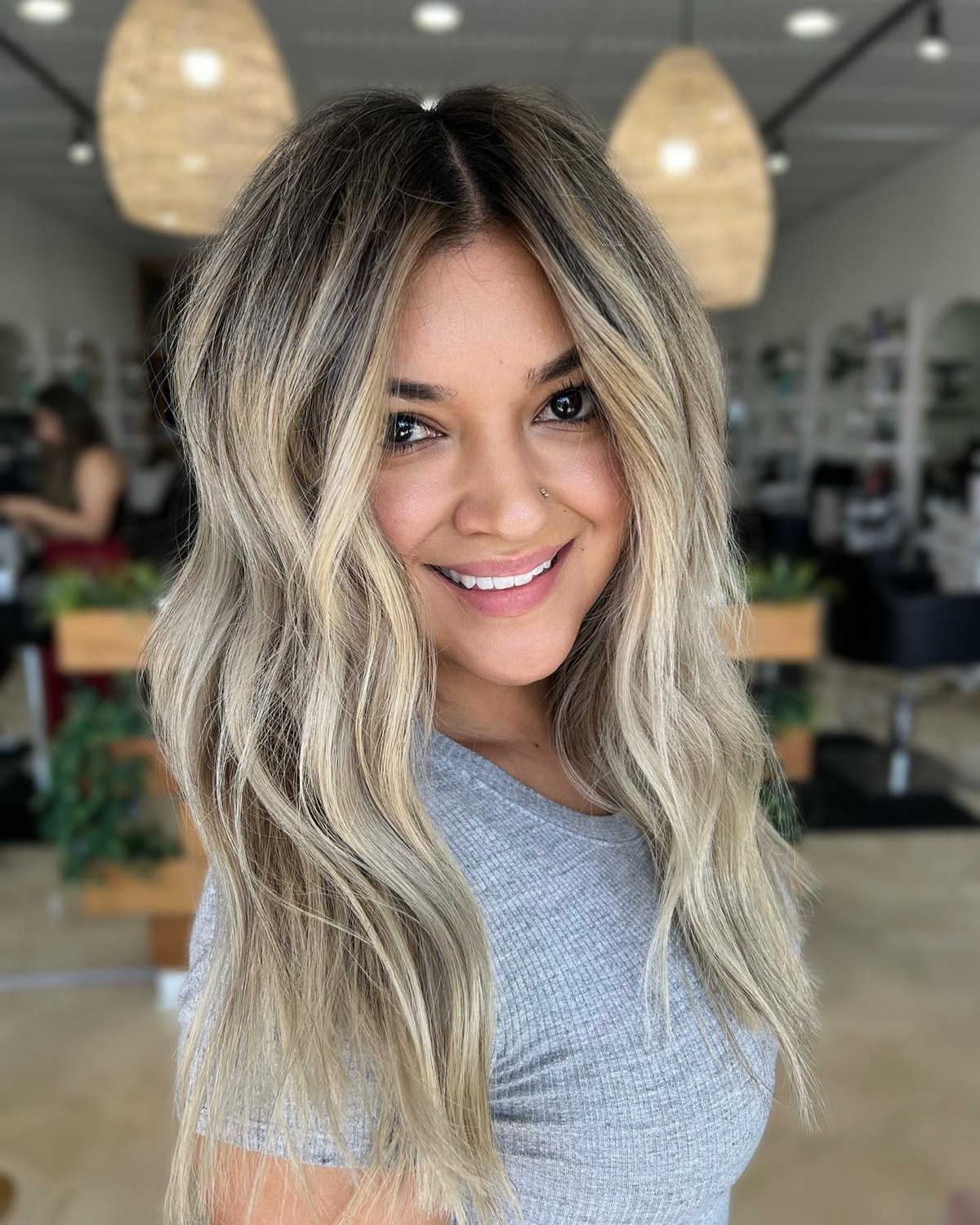 Soft Buttery Blonde Balayage On Black Hair