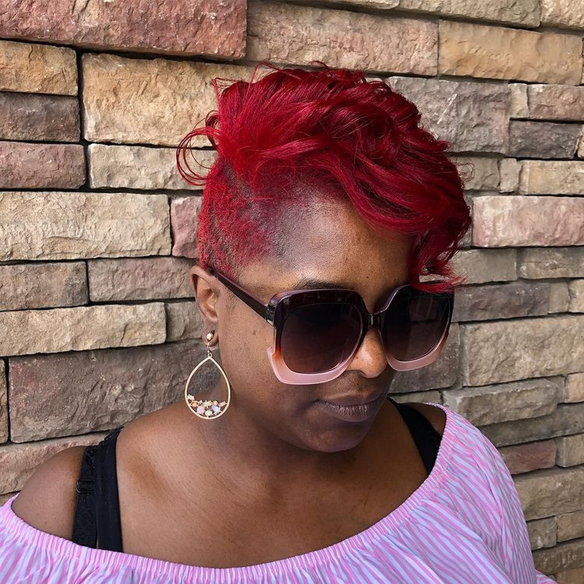 Bright Red Undercut Pixie