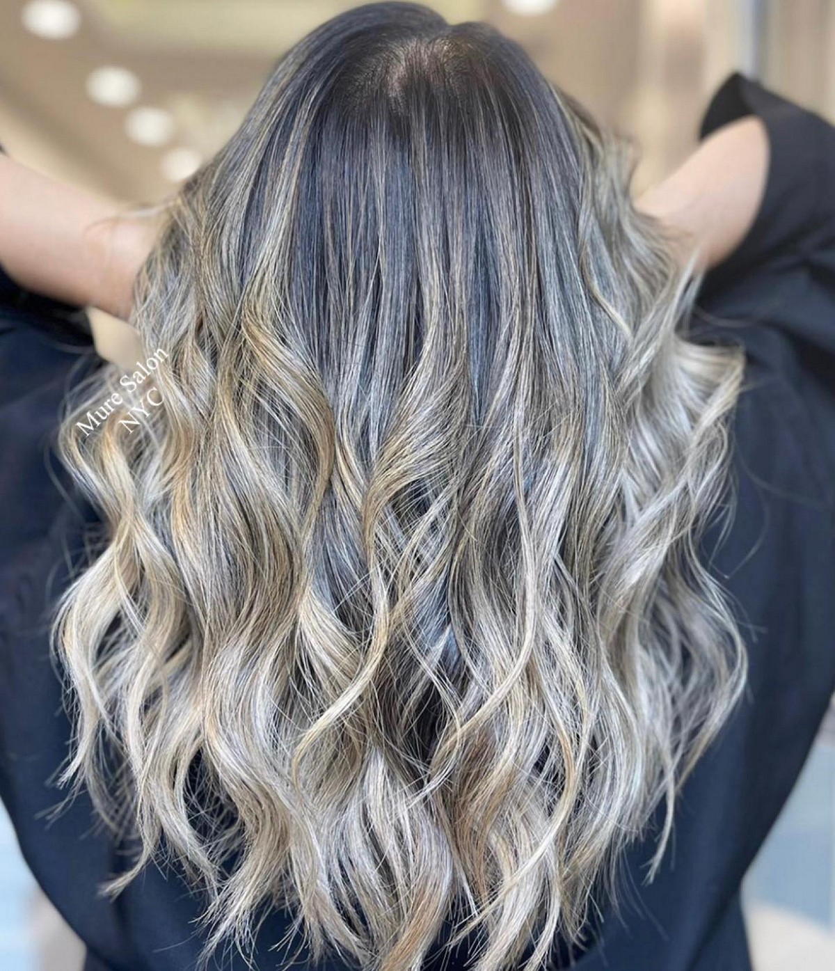 Platinum Blonde Balayage On Black Hair