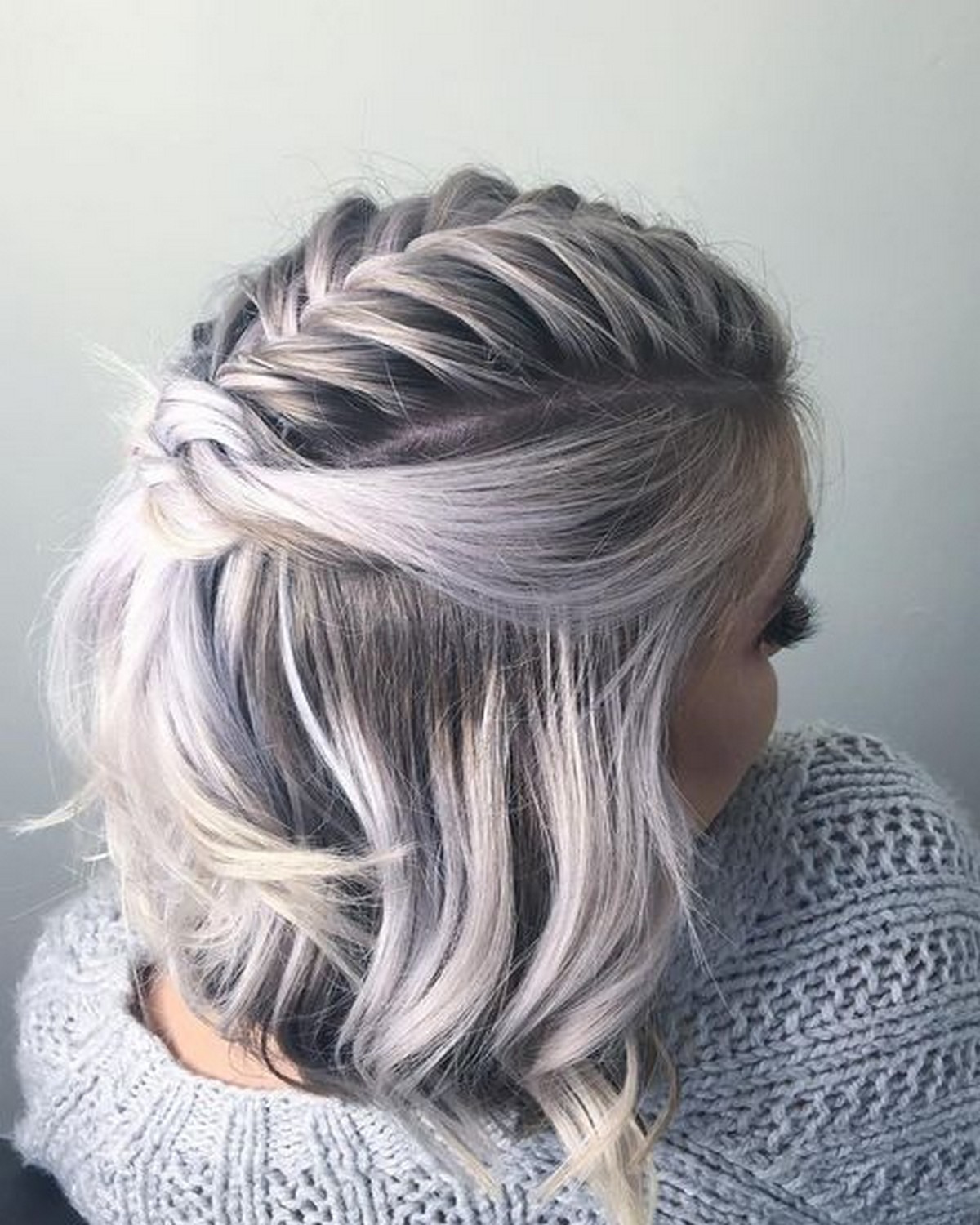 Platinum Bob With Half Up Mohawk Braid Updo Hair